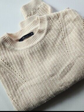 Deluc Knit Cream Neutral Classic Sweater Sz M